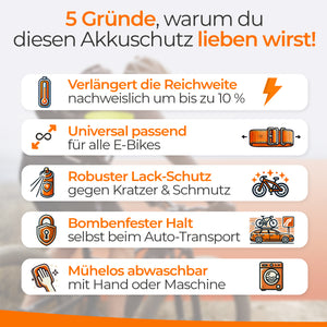 Ebike Akku Schutzhülle aus Neopren für mehr Reichweite I universale Passform für Bosch, Brose, Yamaha, alle Marken